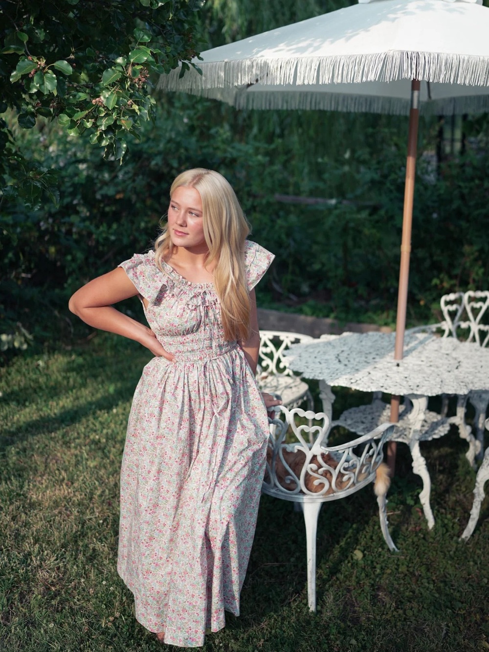 Smocked Floral Maxi Dress in Pink and Green - Avaire Collective Beatrice - Picture 3 of 5